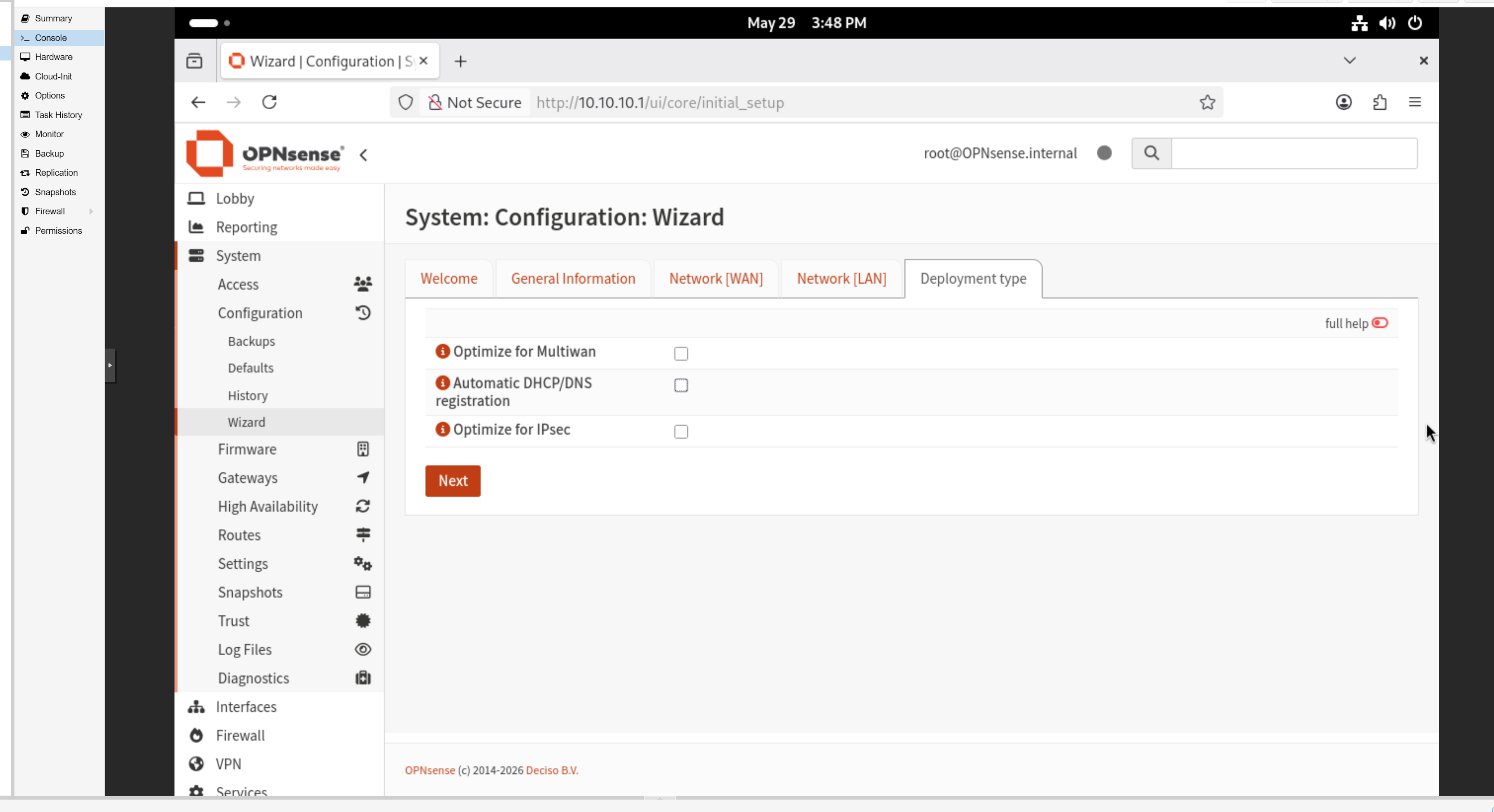 Opnsense installation step 6
